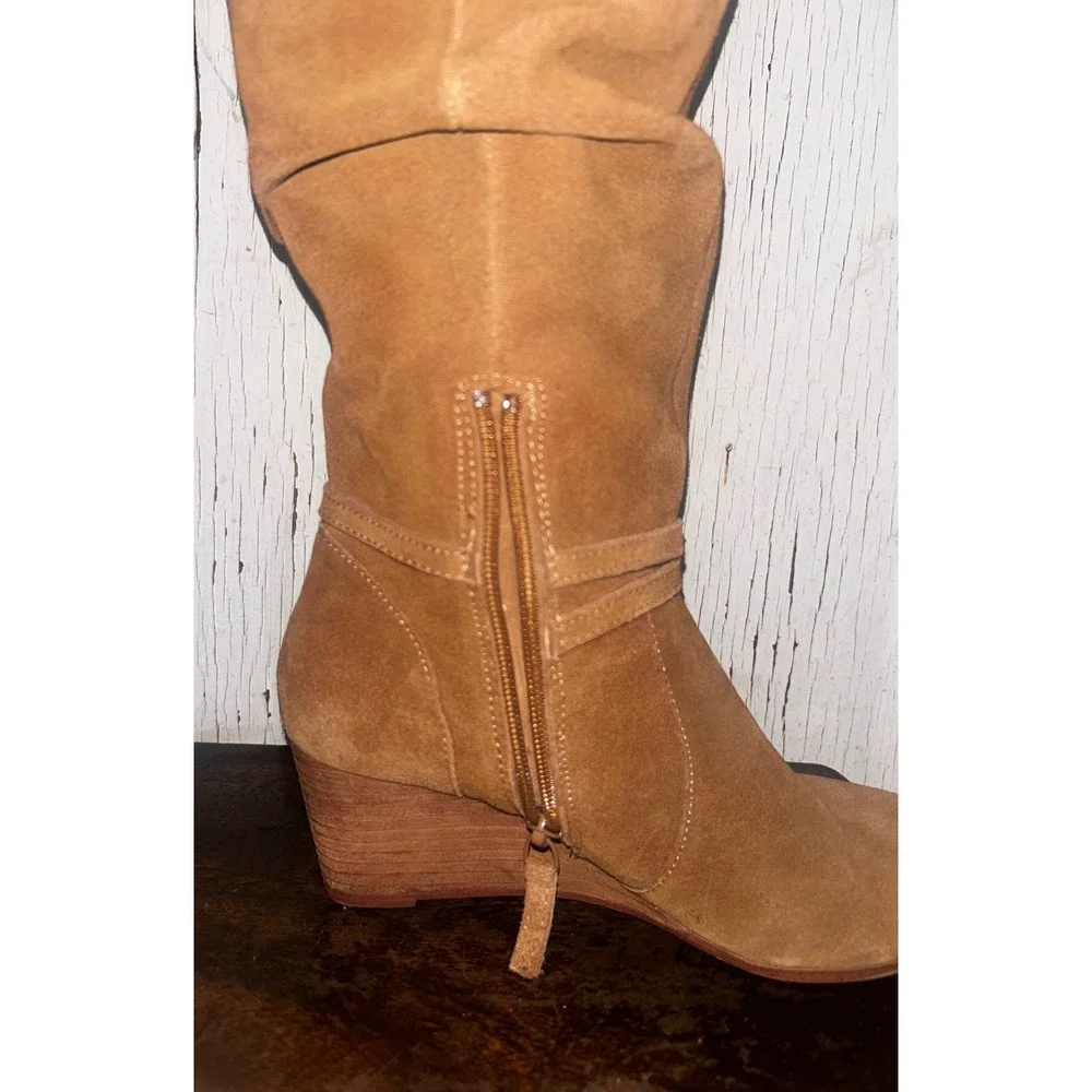 Slouchy Suede Wedge Boots – Boho Chic Western Style midi height Y2K